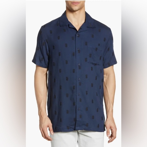 Onia Pineapple Vacation Button Down Shirt Deep Navy size M - Picture 1 of 12